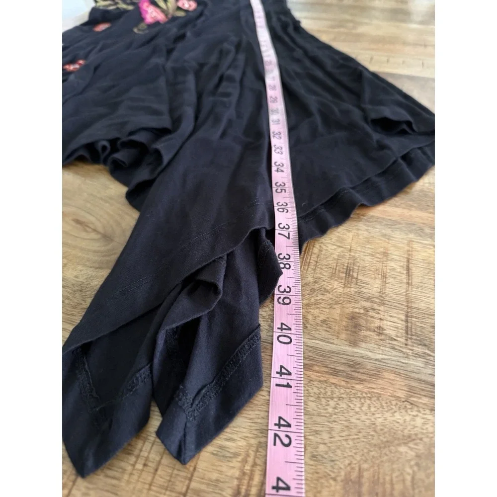 CAITE Embroidered Floral‎ Dress Black Boho Asymmetrical Hem Size Medium